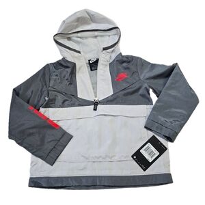 NEW Boy's Nike Anorak Jacket Windbreaker Hoodie Size 4T Smoke Grey Red Logo NWT